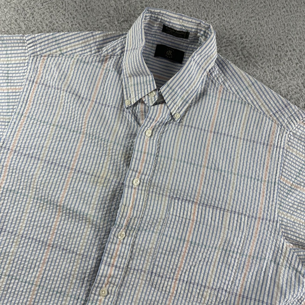 Seersucker Shirt Mens Large White Stripe Single‎ Needle Lightweight Club Room